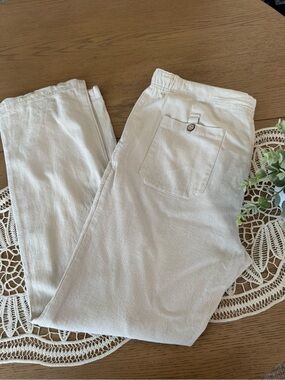 Bohio 100% Cotton Drawstring Wide Leg Pants Natural Beige Size L Coastal Boho